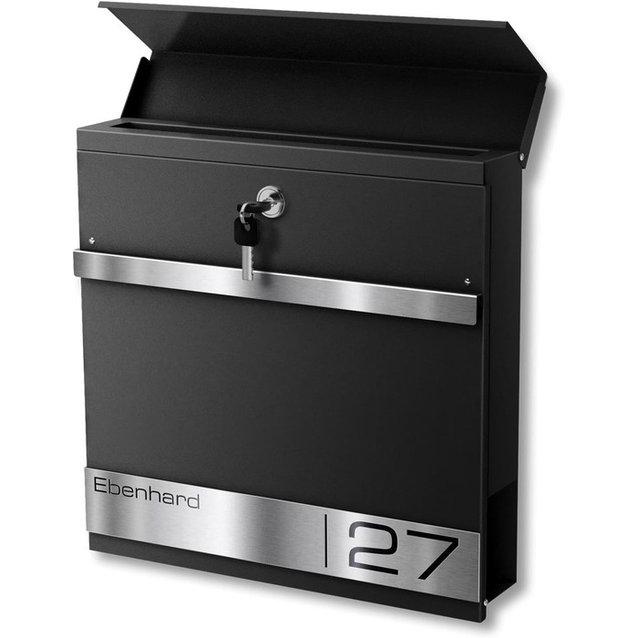 Поштова скринька Metzler Premium Stencil Anthrazit з газетницею та табличкою для імені - настінна, нержавіюча сталь V2A з порошковим покриттям RAL 7016