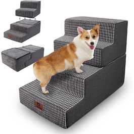 Dog Stairs Large Dogs 4 Steps High, Dog Stairs for Bed Sofa 50cm, Pet Stairs Washable, High-Density Foam, for Injured Older Dogs (45cm Height, Grey)