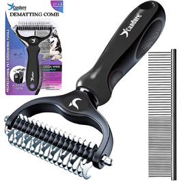 Професійна щітка Candure для собак та котів з довгим волоссям, гребінець для грумінгу, 17+9 зубців, видаляє ковтуни та шерсть (Блакитний/Чорний)