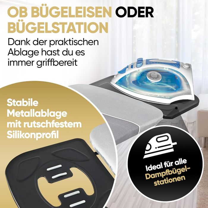 Прасувальна дошка Avieto XXL 124x43 см для парогенератора та праски | 5-шарове покриття, відбиття тепла, GlideCharge & Park Place