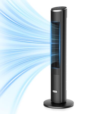 Вентилятор Tower Leiser для спальні, підлоговий з пультом, 90° поворот, 4 швидкості, 3 режими, таймер 12 год, LED-дисплей, 91 см, чорний
