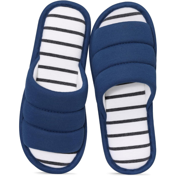 Тапочки халатні з відкритим носком для жінок та чоловіків, м'яка бавовна, Memory Foam, сліпони, для дому (розмір 11-12 жіночий/10-10.5 чоловічий, темно-синій)