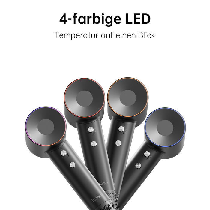 Фен Laifen з іонізацією 200 млн негативних іонів, 110 000 об/хв, для швидкого сушіння, безщітковий мотор, тихий, з магнітною насадкою (Swift, Чорний)