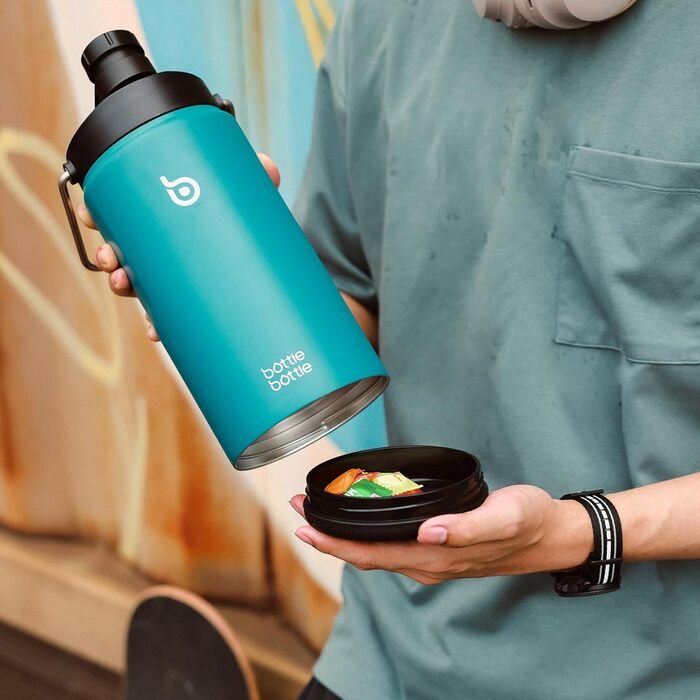 BOTTLE BOTTLE Insulated Stainless Steel Water Bottle 64oz (1.8L) with Straw, Lid, Handle & Pill Compartment – BPA-free, Leak-proof, Ideal Water Bottle for Sports, Fitness, Hiking & Outings (Dark Blue)