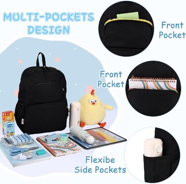 Дитячий рюкзак RAVUO для дівчаток та хлопчиків, шкільний рюкзак з нагрудним ременем, рюкзак для дітей 3-8 років (Чорний)