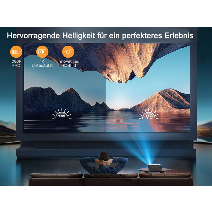 YABER Проектор для домашнього кінотеатру, 1080P Full HD, підтримка 4K, автофокус, корекція Keystone, WiFi 6, Bluetooth, портативний, для смартфона/Fire TV Stick/PS5