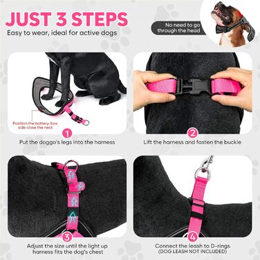 Світловідбиваючий жилет для собак BiPawTi середнього розміру, перезаряджається, жилет для собак зі світлодіодами, 3 режими світіння - світиться в темряві, шлейка для собак, для прогулянок, зелене світло (рожеве/червоне), XL