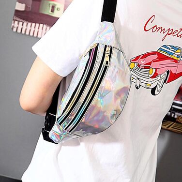 Світловідбиваюча поясна сумочка-фенні-пек, металік, водонепроникна, для жінок, чоловіків, дітей, подорожей, бігу, фестивалів, вечірок (срібляста)