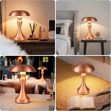 Бездротова настільна лампа з LED-підсвічуванням, сенсорне керування, регулювання яскравості, вінтажний стиль, USB-зарядка, нічник для спальні/вітальні (червоно-бронзова, 2 шт.)