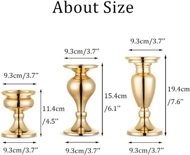 Sziqiqi Set of 3 Candle Holders, Black Vintage Candle Stand, Metal Candle Holders, Tealight Holders for Pillar Candles, Candle Holder Decoration for Wedding Party, Gold