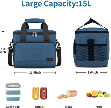 Термосумка Lubardy 15L сірого кольору: велика, складана, водонепроникна, для пікніків та обідів