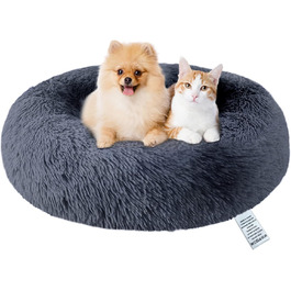 fireowl Donut Dog Bed Large Fluffy: 70cm Soothing Puppy Bed Anti-Anxiety Cat Bed - Plush Pet Bed Round Cozy Washable Gray