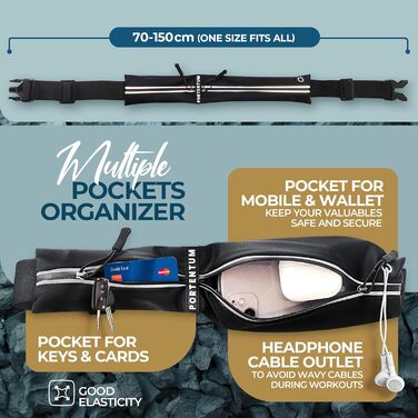 Портентум Поясна Сумка Laufgürtel, Чорна, Унісекс, для всіх розмірів до 150 см