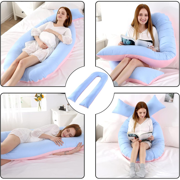 Подушка для вагітних Caliyo 2 шт. U-подібної форми, подушка для сну на боці з чохлом, подушка для годування, велика вагітна подушка, подушка для комфорту (Сірий, Кристал велюр) U-подібний двочастинний набір (U-подібна форма, Рожево-блакитний)