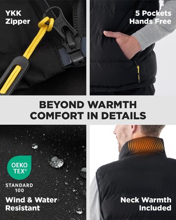 Тепла електрична жилетка InoKraft для чоловіків з підігрівом, акумулятор 8000mAh, USB-C, для зими, велоспорт, біг, хайкінг, XXL