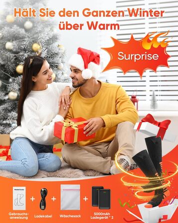 Гріючі шкарпетки з керуванням через додаток, 5000mAh, 5V, 3 режими нагріву, 360° нагрів, для жінок та чоловіків, для катання на лижах та полювання, середнього розміру