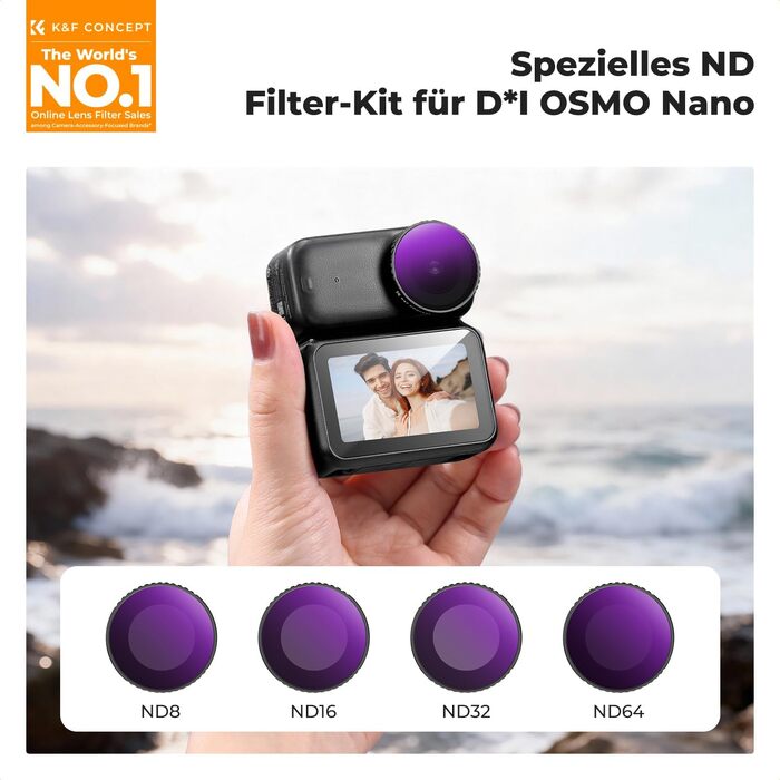 Набір ND-фільтрів K&F Concept для DJI Osmo Nano (ND8, ND16, ND32, ND64) — 4 шт, нейтральний сірий фільтр з HD-скла та алюмінієвою рамою, FD151