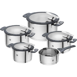 Набір каструль ZWILLING Simplify 5 предметів з кришкою-ситом, скляною кришкою, індукційне дно, нержавіюча сталь, срібно-чорний