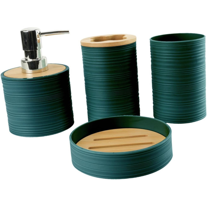 Набір аксесуарів для ванної кімнати Perfk (4 шт.): дозатор мила, тримач для зубних щіток, склянки для ополіскувача, декор для ванної кімнати, зелений (темно-зелений)