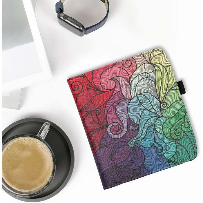 Чохол-книжка kwmobile для Pocketbook Era/Era Color з кишенею та лямкою - з малюнком 'Читаюча жінка' чорно-бежевий