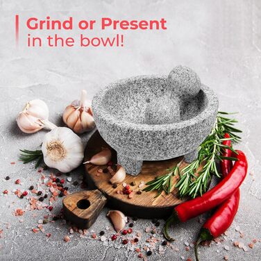 М'ясорубка та товкач Molcajete, 20,3 см, граніт, для спецій, сальси, трав, ручний подрібнювач