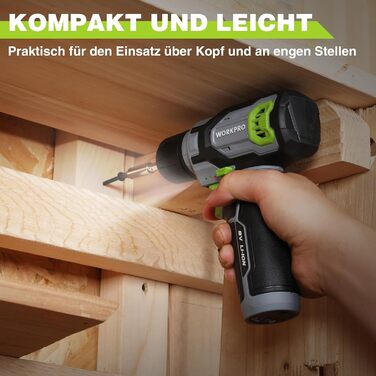 WORKPRO Акумуляторний шуруповерт 8V з набором 53 аксесуари, регульована швидкість, LED-ліхтик, для домашніх ремонтів та DIY