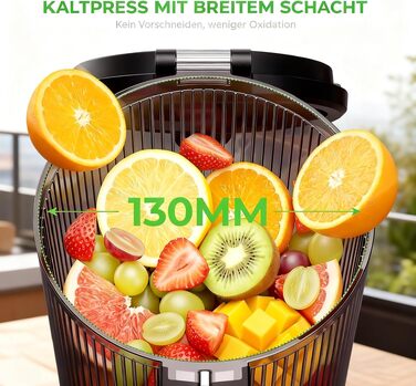 Електрична соковижималка для овочів та фруктів Slow Juicer, шнекова соковижималка для смузі та сорбету, широкий завантажувач 130 мм, 250 Вт, тиха, легка в очищенні, Titanium Gray