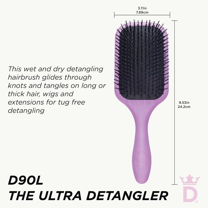 Щітка для волосся Denman D90L Tangle Tamer Ultra: розплутування та догляд за довгим волоссям, нейлонові щетинки, фіолетовий колір