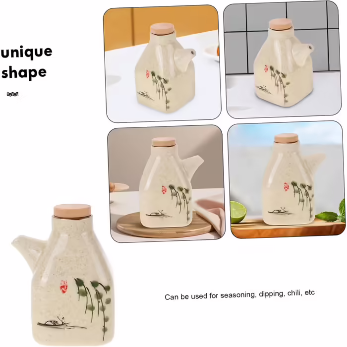 3-Piece Ceramic Vinegar Dispenser for the Kitchen - Spice Container, Sauce, Vinegar, Oil Pot. Olive Oil Dispenser with Lid Design for Easy Cleaning and Durable Use.