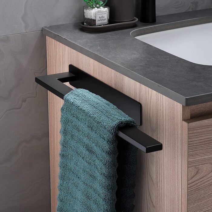 Тримач для рушників без свердління, подвійний, з нержавіючої сталі 304, двозахватний, самоклеючий, для ванної кімнати та кухні (#6 Чорний)