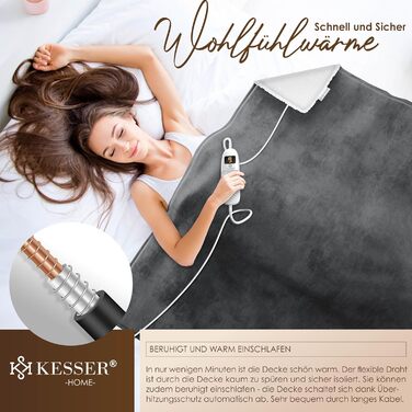 Електрична грілка KESSER® 200x180 см з автовимкненням | 9 температурних режимів | Зручна та тепла | Для ліжка та дивану | Можливість прання до 40°C | з таймером та цифровим дисплеєм | Антрацит