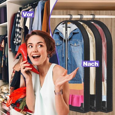 Чохли для одягу 3 шт. Преміум, дихаючі, на блискавці, 100x60 см, чорні. Для зберігання та подорожей.