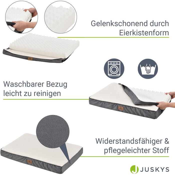 Ортопедичне ліжко для собак Juskys Milow, 76x51 см, знімний чохол, для маленьких собак, сірий, 69x92x8 см, бежеве