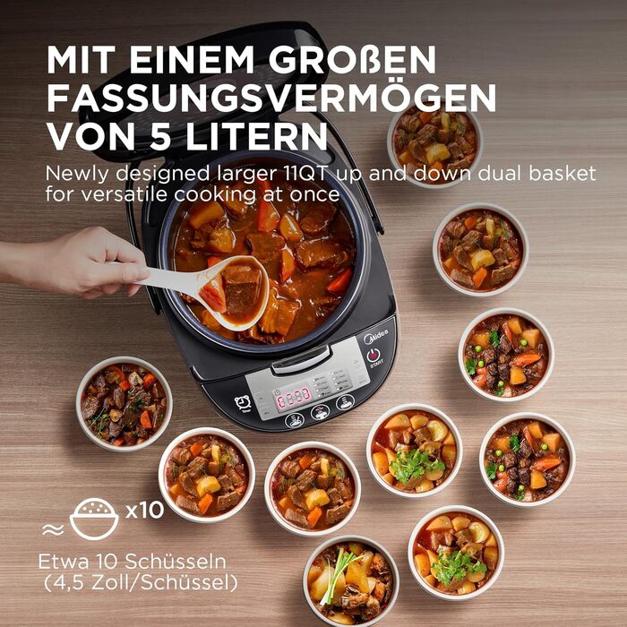 Midea Rice Cooker, Multi-cooker with 11 programs, 1.8L Rice Cooker for up to 10 people, Slow Cooker with Steamer, Premium Inner Pot, Keep Warm Function, Timer, 5L 6-Phase Technology