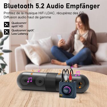 Bluetooth аудіоприймач YMOO B06T3 Pro: AUX адаптер для стереосистеми, TV, PC, телефону. Підтримка Bluetooth 5.3, HiFi, 3.5mm jack, Cinch, 15м радіус дії