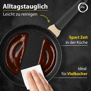 Набір сковорідок Pela Welle® Induktion, 5 предметів: 3 сковороди з покриттям та 2 кришки, чорний колір | Сковорода для індукційної плити, керамічне покриття, без PFOA, PFAS, PTFE