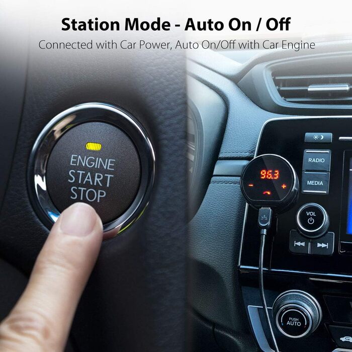 Bluetooth FM-трансмітер Avantree CK310 для авто, бездротовий радіоадаптер, автомобільний набір гучного зв'язку з клейкою основою, автоматичне вмикання/вимикання, акумулятор 7 годин, стерео приймач, функція дзвінків, заряджається