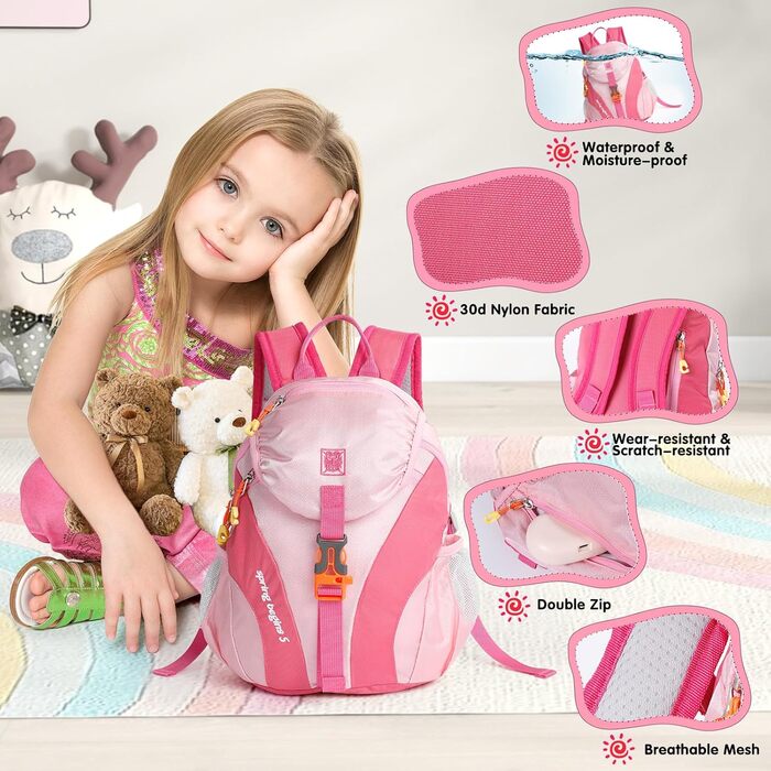 Дитячий рюкзак Cozary Kinder, 5L, водонепроникний, для школи, подорожей та спорту, рожевий