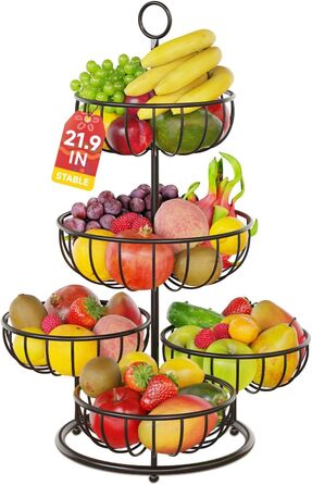 PouHenier 5-ярусна металева етажерка для фруктів та овочів, чорна, для кухні