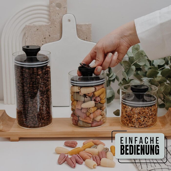 Набір контейнерів для кави Kitchen&CO. (3 шт.) з вакуумним кришками, скляні, BPA-free, з боросилікатного скла