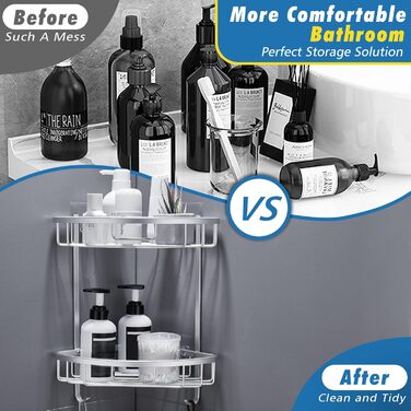 Поличка для душу Gricol Eck-Duschregal без свердління, металева, кутова, з 2 гачками, для ванної кімнати, срібна