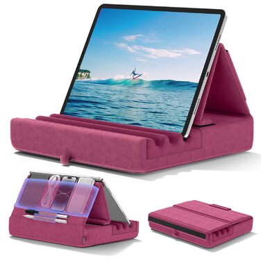 Підставка-подушка для планшета KDD, складна тримач для iPad Pro 12.9, 10.5, 9.7, Air, Mini, електронних книг з кишенею та тримачем для стилуса (Фіолетовий)