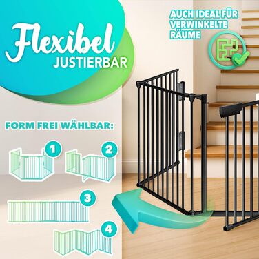 Захист каміну KIDUKU®: металеві сітки з дверцятами, 600 см | Захисні сітки для каміну, складні | Сітки для конфігурації (10 елементів), чорний колір