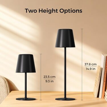 Світлодіодні настільні лампи бездротові 2 шт, димовані нічні лампи з сенсорним керуванням, акумуляторні, для приміщень та вулиці, 3 режими теплого світла, IP54 водонепроникні, металевий корпус, чорні