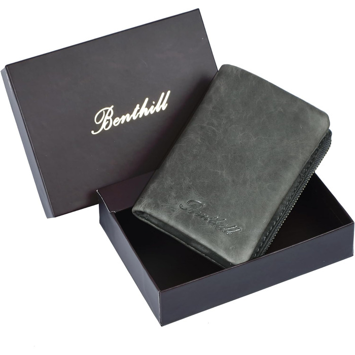 Benthill Small Wallet - Genuine Leather - Women's Wallet with RFID Protection - 6 Card Slots - Slim Wallet incl. Gift Box, Color: Olive - Grey