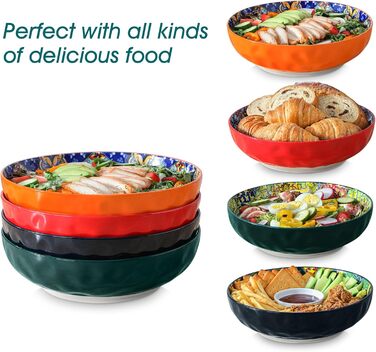 Набір тарілок Vancasso (4 шт) для супу та салату, кераміка, 2340 мл, червоний та помаранчевий, придатні для миття в посудомийній машині та мікрохвильовій печі