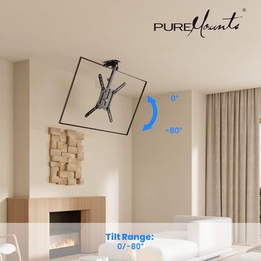Кріплення для телевізора на стелю PureMounts, 13-27 дюймів, поворотне, нахильне, регульоване по висоті, VESA 100x100, чорний