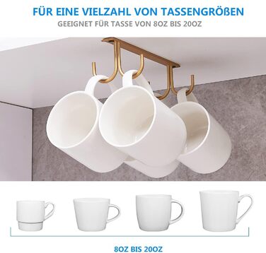 Тримач для чашок під шафу FOMANSH, 12 гачків для чашок, білий (золотий)