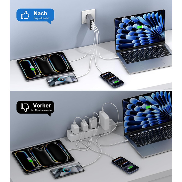 Зарядний пристрій USB C 120W з USB-A, 4 порти, PD3.0, для MacBook Air, iPhone 17/16/15/14 Pro/Pro Max, Samsung та інших смартфонів - Сірий