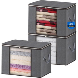 Органайзери для зберігання 3 шт. 60L, сірі, для постільної білизни, одягу, ковдр, подушок - AIOR